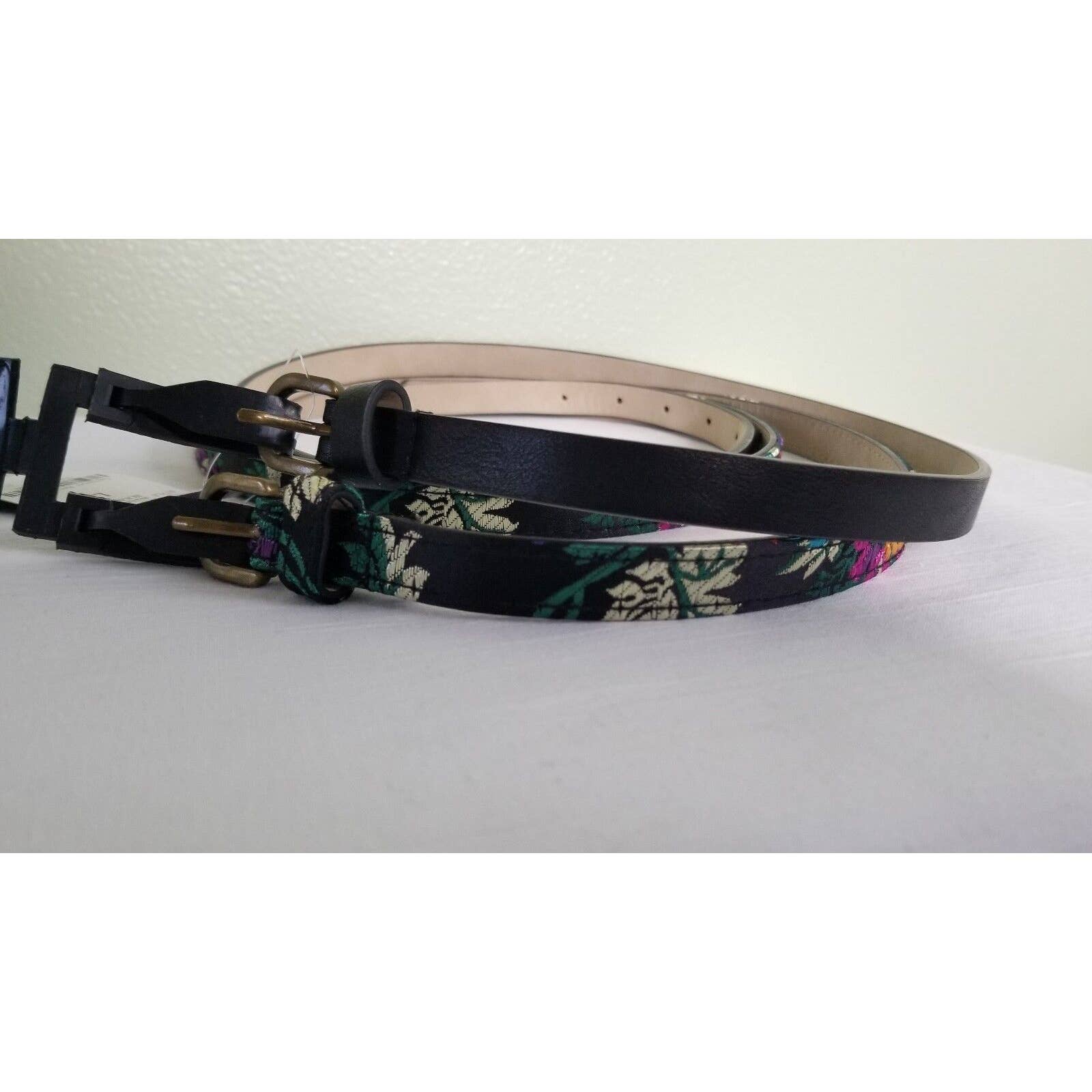 Inc International Concepts Black 2 Belt Set Size L Black And Floral